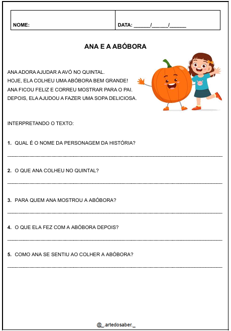 Exemplo de Pequenos Textos para Leitura e Interpretação